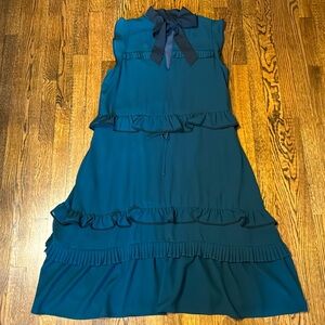 PINKO GREEN TIERED PLEATED RUFFLE DRESS